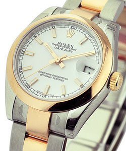 Datejust in Steel with Yellow Gold Domed Bezel on Steel and Yellow Gold Oyster Bracelet with Silver Stick Dial