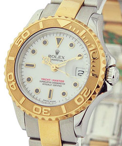 Yacht-Master 29mm in Steel with Yellow Gold Bezel on Oyster Bracelet with White Dial with Black Markers