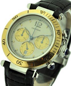 Cartier Pasha Chronograph 38mm 2-Tone On Strap with Silver Dial with Gold Subdials