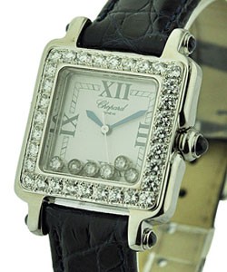 Happy Sport Square with Custom Added Diamond Bezel Steel on Strap with White Dial 
