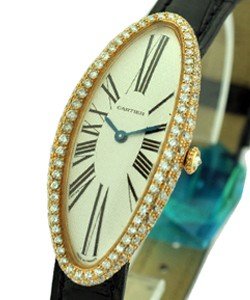 Baignoire Allongee Rose Gold with Custom Diamond Bezel Rose Gold on Strap with Silver Dial