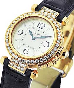Pasha 32mm with Aftermarket Diamond Case Rose Gold on Strap with Silver Diamond Dial
