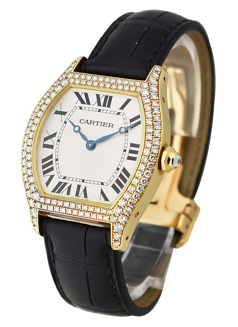 Cartier Tortue Large in 18K Yellow Gold with Diamond Case and Skeleton Back