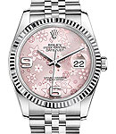 Datejust 36mm in Steel with White Gold Fluted Bezel on Steel Jubilee Bracelet with Pink Floral Dial