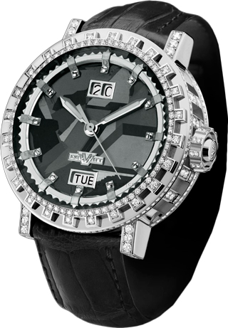 Academia Grand Date in White Gold with Diamond Bezel on Black Crocodile Leather Strap with Glacier Grey Dial