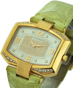 La Scala Horizontal with Partial Diamond Bezel Rose Gold on Strap with MOP Diamond Dial