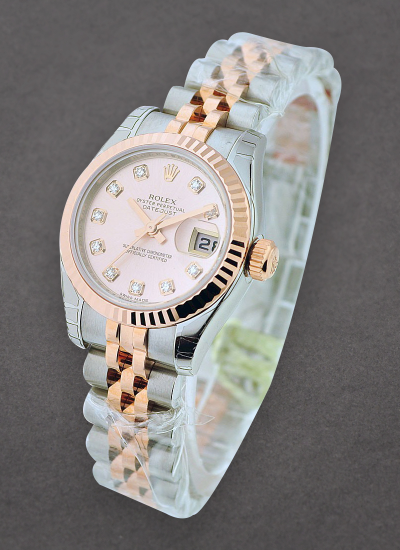 Rolex Unworn Ladies 26mm Datejust in Steel with Rose Gold Fluted Bezel