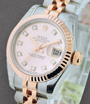 Ladies 26mm Datejust in Steel with Rose Gold Fluted Bezel on Jubilee Bracelet with Pink Diamond Dial