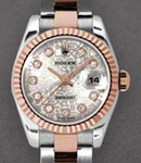 Datejust Ladies 26mm in Steel with Rose Gold Fluted Bezel on Steel and Rose Gold Oyster Bracelet with Silver Jubilee Diamond Dial