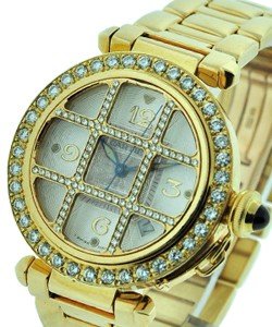 38mm Pasha with Diamond Bezel and Diamond Grid Yellow Gold on Bracelet - Diamonds Aftermarket Custom