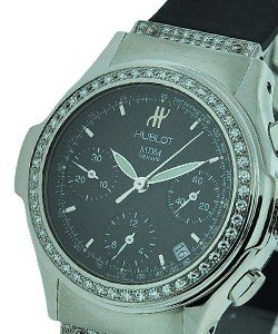 Elegant Chronograph 40mm with Diamond Bezel Steel on Rubber with Black Dial