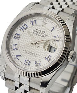 Datejust 36mm in Steel with White Gold Fluted Bezel on Steel Jubilee Bracelet with Silver Concentric Arabic Dial