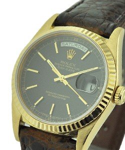 Day-Date - Yellow Gold - 36mm - Fluted Bezel on Strap with Black Stick Dial