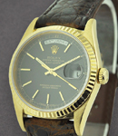 Day-Date - Yellow Gold - 36mm - Fluted Bezel on Strap with Black Stick Dial