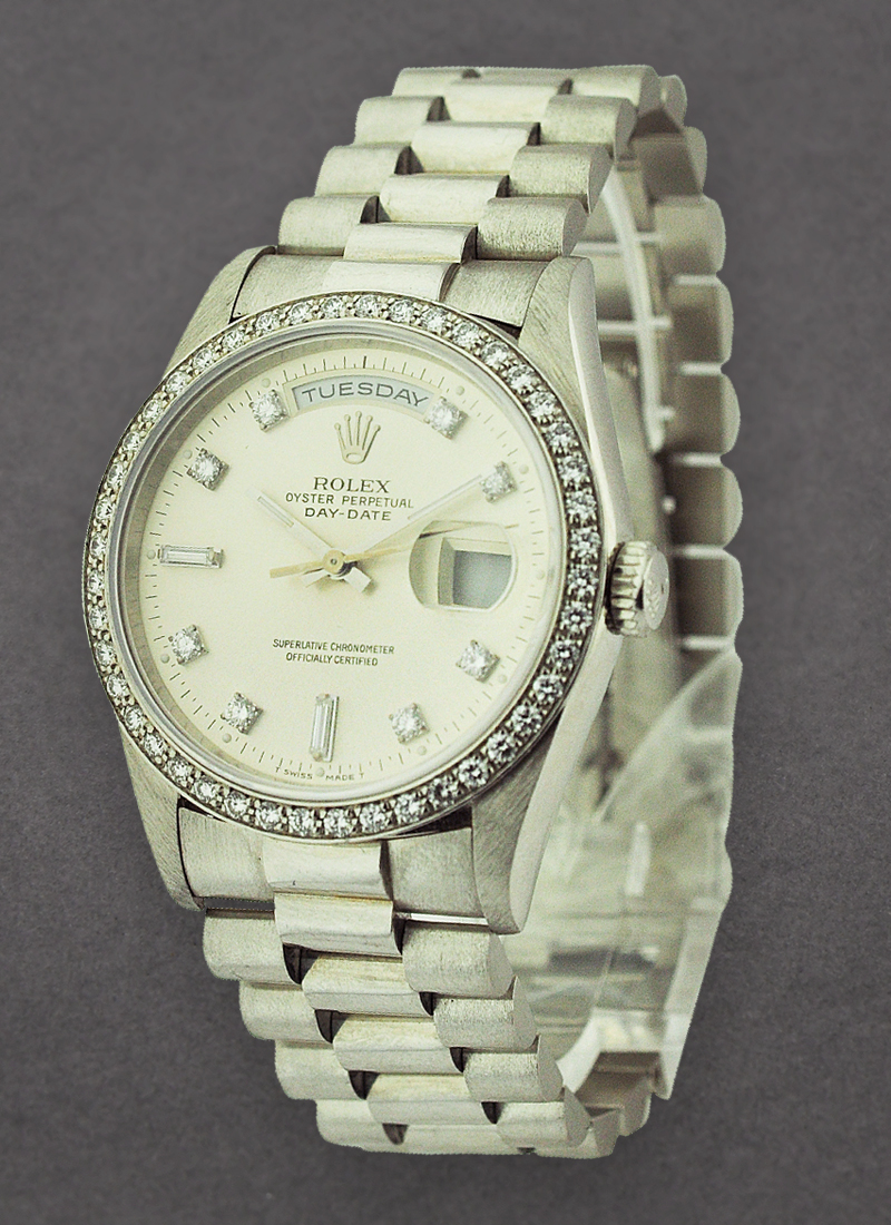 Pre-Owned Rolex President Day Date 36mm in Platinum with Diamond Bezel