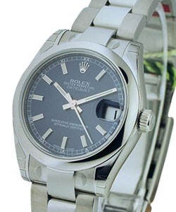 Mid Size Datejust 31mm in Steel with Domed Bezel on Oyster Bracelet with Blue Stick Dial