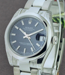 Mid Size Datejust 31mm in Steel with Domed Bezel on Oyster Bracelet with Blue Stick Dial