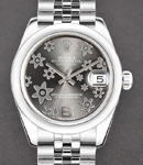 Datejust in Steel on Steel Jubilee Bracelet with  Dark Rhodium Floral Motif Dial