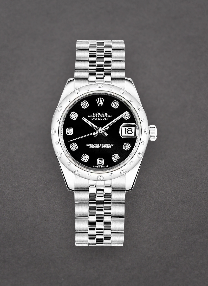 Rolex Unworn Mid Size Datejust in Steel with White Gold 24 Diamonds Bezel 