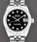 Mid Size Datejust in Steel with White Gold 24 Diamonds Bezel  on Jubilee Bracelet with Black Diamond Dial