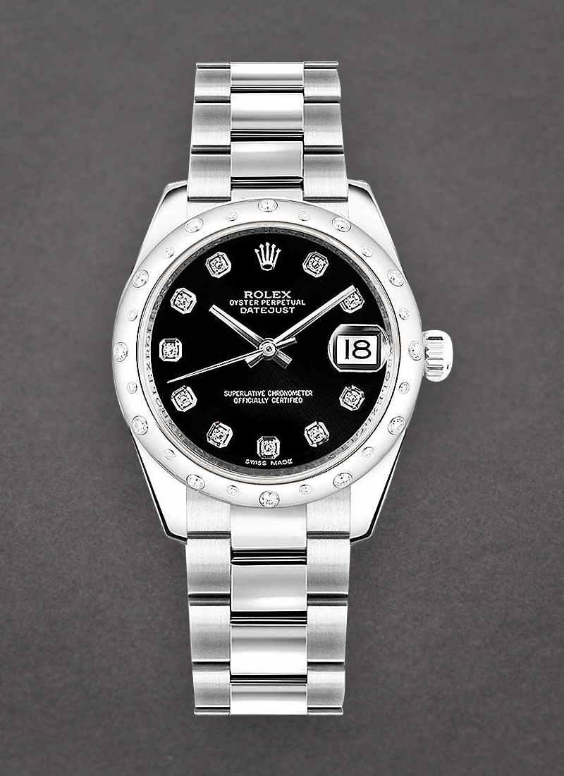 Rolex Unworn Mid Size Datejust 31mm in Steel with Scattered Diamond Bezel 