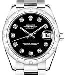 Mid Size Datejust 31mm in Steel with Scattered Diamond Bezel on Oyster Bracelet with Black Diamond Dial