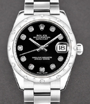 Mid Size Datejust 31mm in Steel with Scattered Diamond Bezel  on Oyster Bracelet with Black Diamond Dial