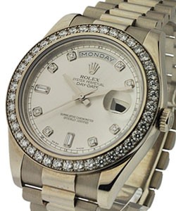 Day-Date II President in White Gold with Diamond Bezel on White Gold President Bracelet with Silver Diamond Dial