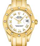 Masterpiece 29mm in Yellow Gold with 12 Diamond Bezel on Bracelet with White Roman Dial