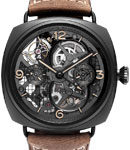 PAM 350 - Radiomir Tourbillon GMT in Black Ceramic on Brown Leather Strap with Skeleton Dial