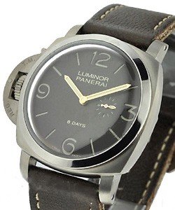 PAM 368 - Luminor 1950 Left-handed 8 Days in Titanium on Brown Calfskin Leather Strap with Brown Dial