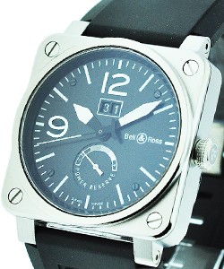 BR03-90 Power Reserve and Big Date in Steel on Black Rubber Strap with Black Dial