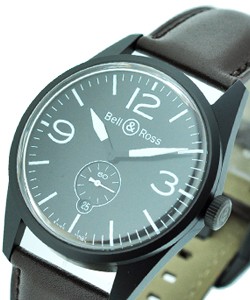 BR 123 Original Carbon in Steel on Black Leather Strap with Black Dial