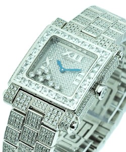 Happy Sport Square in White Gold with Diamond Bezel on White Gold Diamond Bracelet with Pave Diamond Dial