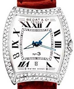 No. 3 in Steel with Diamond Bezel on Burgundy Strap with Silver-Diamonds Dial