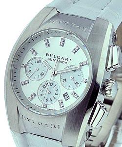 Ergon Chronograph Mid Size in Steel on White Alligator Leather Strap with White MOP Diamond Dial