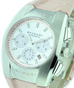 Ergon Chronograph Mid Size in Steel on Pink Crocodile Leather Strap with Pink MOP Diamond Dial