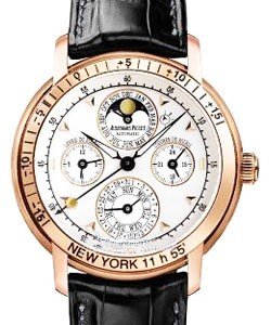 Jules Audemars Equation of Time in Rose Gold on Black Leather Strap with White Dial