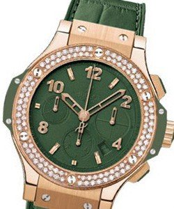  Big Bang 41mm in Rose Gold with Dark Green Baguette Diamond Bezel on Green Crocodile Leather Strap with Green Dial