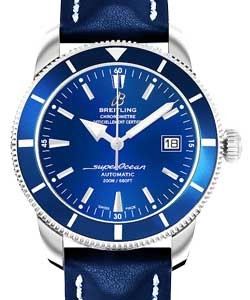 Superocean Heritage 42mm Chronograph in Steel on Blue Calfskin Leather Strap with Blue Dial