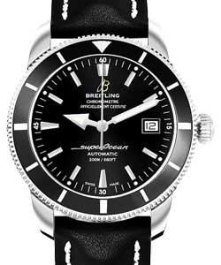Superocean Heritage 42mm Chronograph Men's in Steel Steel on Black Leather Strap with Black Dial