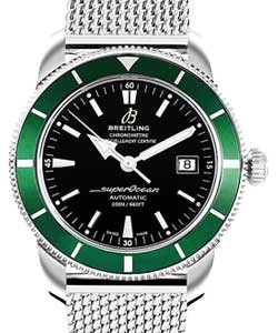 Superocean Heritage 42mm Chronograph in Steel on Steel Bracelet with Black Dial - Green Bezel