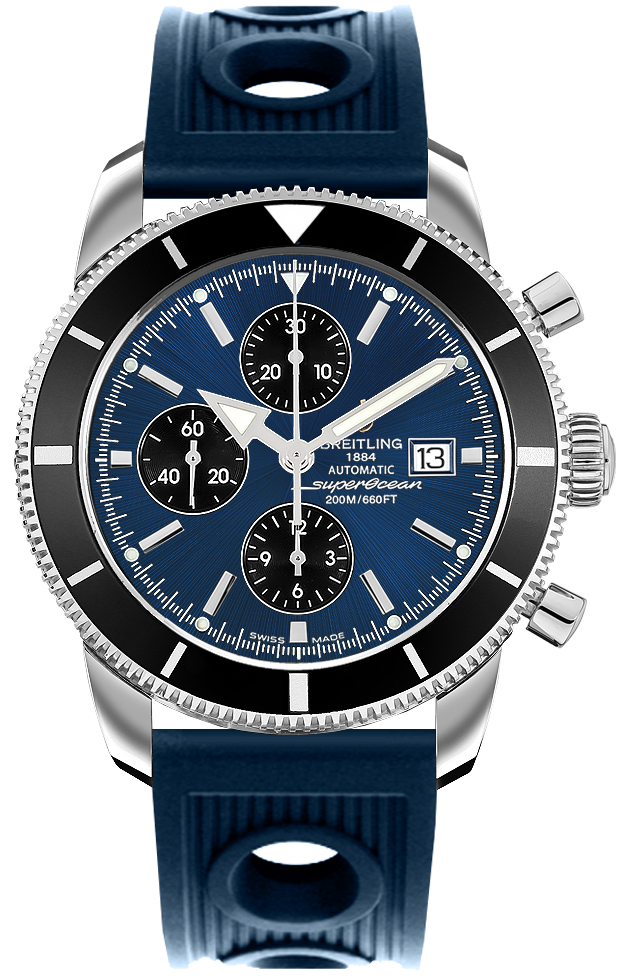 Superocean Heritage 46mm Chronograph Men's in Steel on Blue Ocean Racer Rubber Strap -Blue Dial -Black Subdial