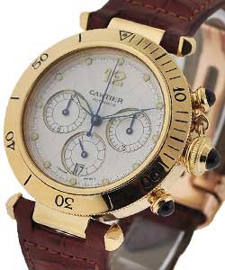 Pasha 38mm Yellow Gold Chrono on Strap with Automatic Movement and Silver Dial