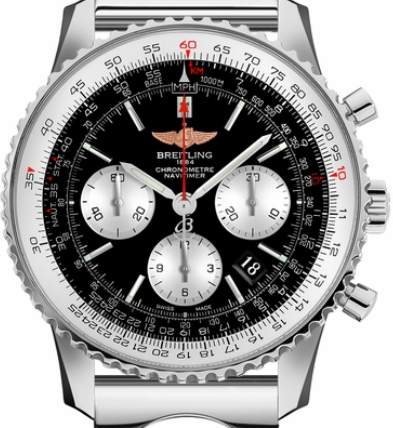 Navitimer 01 43mm Automatic in Steel- Limited Edition  On Steel Bracelet with Black Dial with Silver Subdials