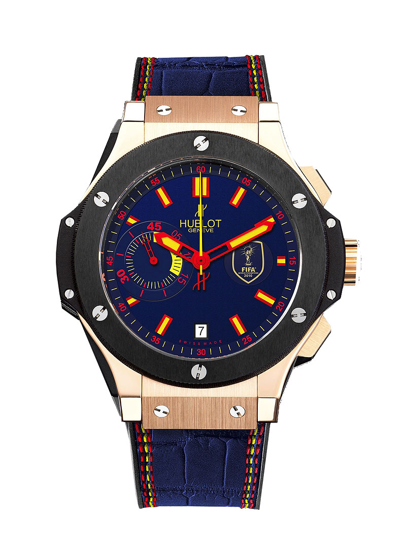 Big Bang 2010 World Cup in Rose Gold with Black Ceramic Bezel - Limited  Edition 99pcs on Blue Crocodile Leather Strap with Blue Dial 