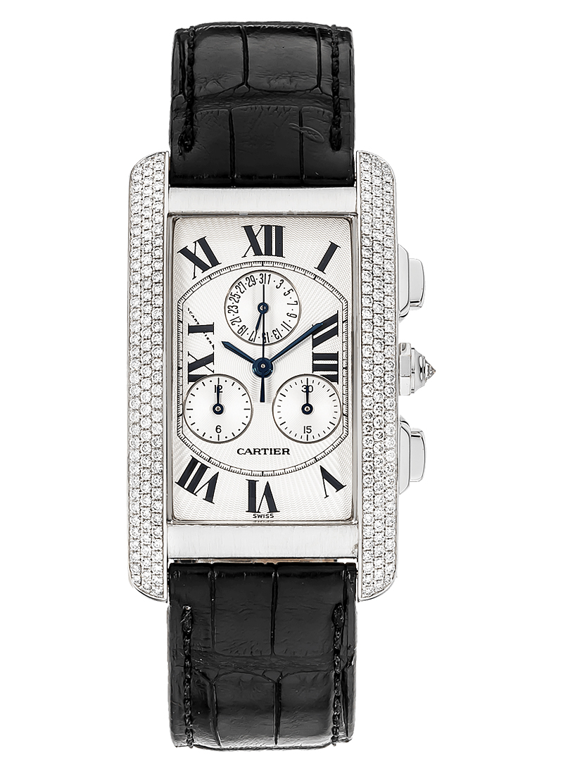 Cartier Tank Americaine Chronograph in White Gold with 3 Bar Diamond Case