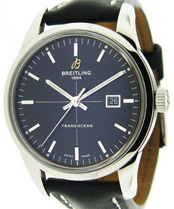 Transocean Chronomatic 43mm  in Steel on Black Leather Strap with Black Dial
