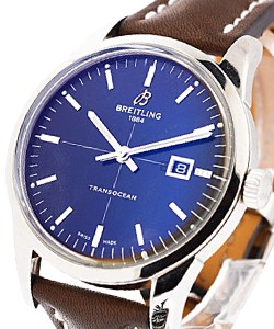 Transocean Automatic in Steel on Brown Leather Strap with Black Dial