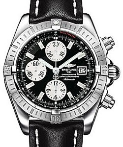 Chronomat Evolution Men's Automatic in Steel Steel on Black Leather Strap with Black DIal